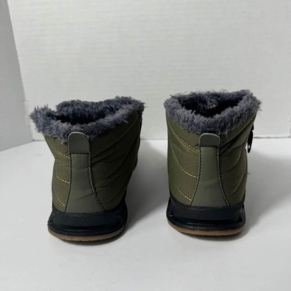 Classic Men Olive Green Quilted Puffer Snow Boots Faux Fur‎ Lined  US 6.5